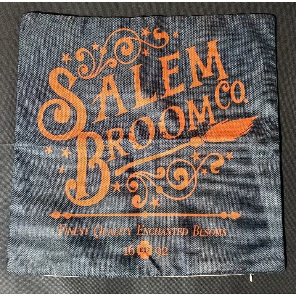 Salem Broom Co Black Halloween Pillow Cover ~ 17in x 17in